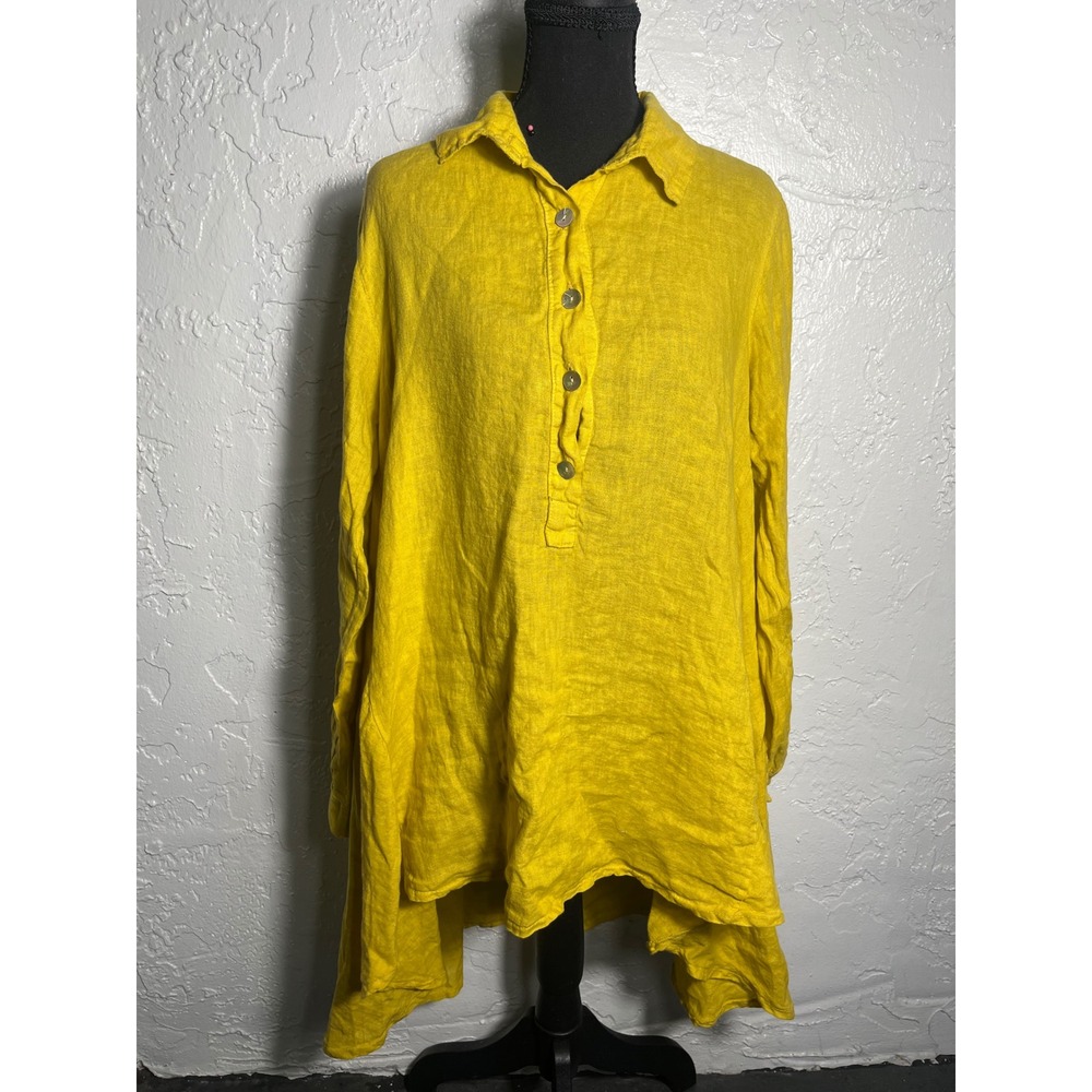 Blanco de Ibiza Isabel Tavares 100% Linen Yellow Lagenlook Tunic Italy L